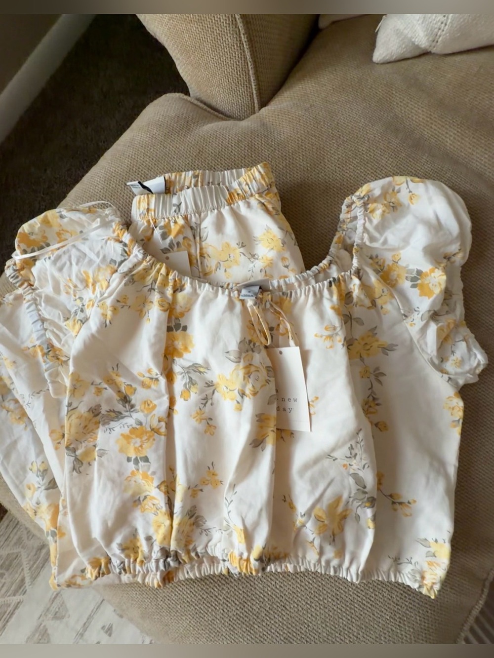 NWT Floral Off-Shoulder Crop Top and Skirt Set - Yellow Floral